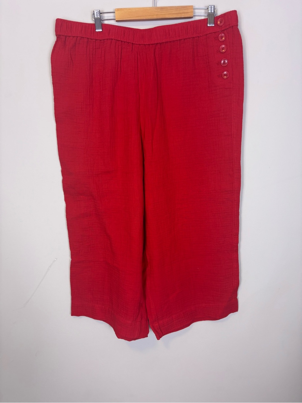 New Talbots Bright Red Pull-On Wide-Leg Pants with Side Buttons XL P